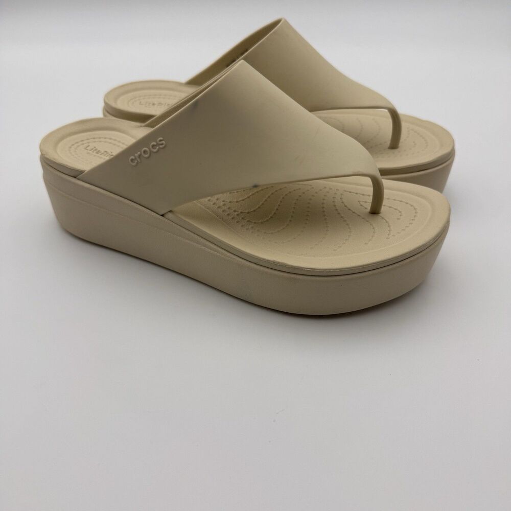 Crocs LiteRide Brooklyn Bone Platform Wedge Flip Flops Size 9 Womens